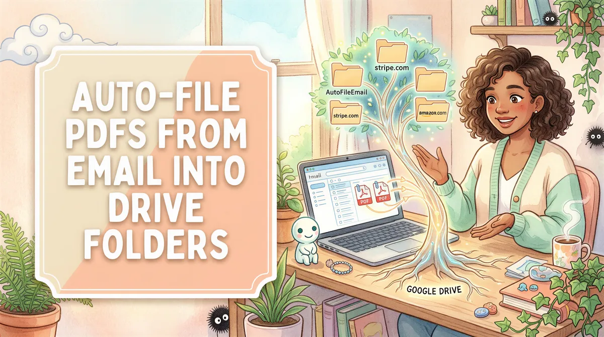 Studio Ghibli-inspired banner for auto-filing PDFs from email into Drive folders