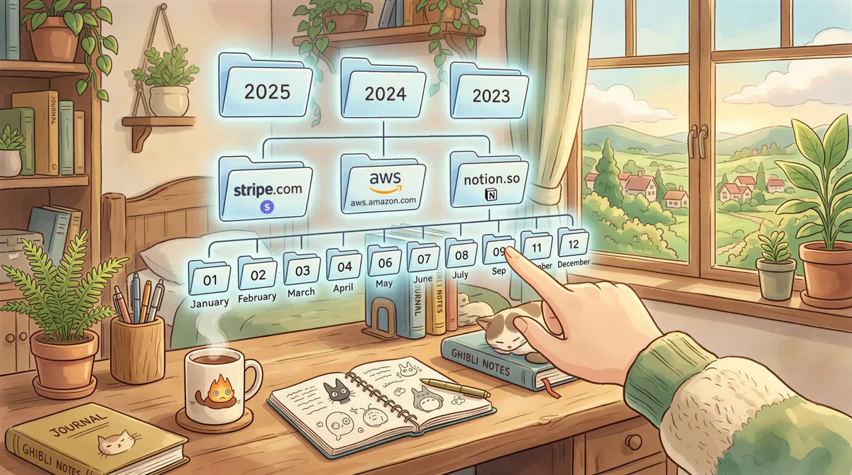 Illustration of CPA asks: year, vendor, and month folders with PDFs