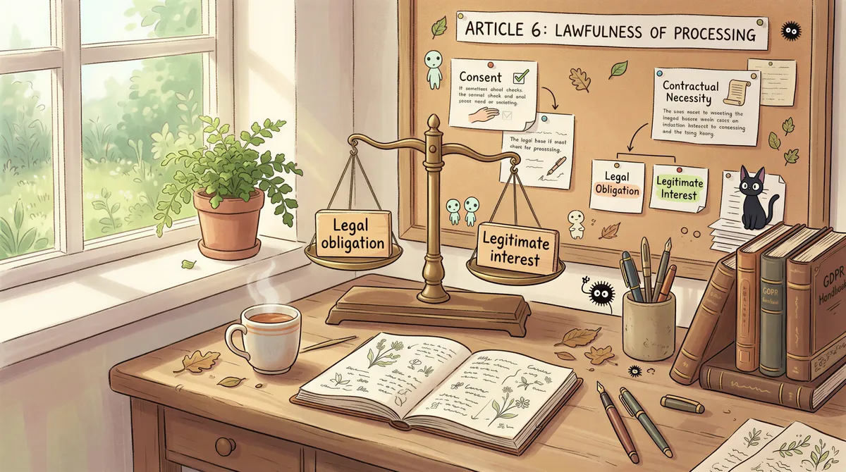 Balance scales showing Legal obligation and Legitimate interest as lawful bases for processing
