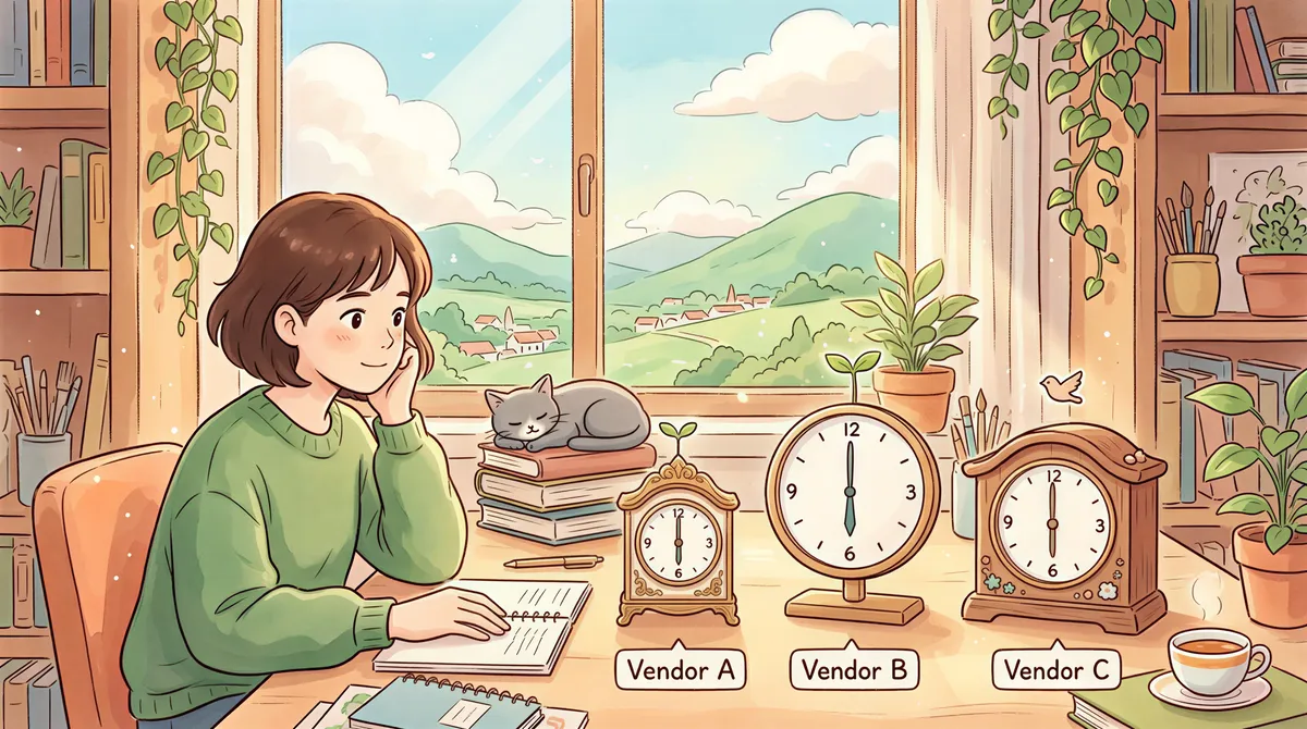 Time cost per vendor shown with clocks and vendor icons