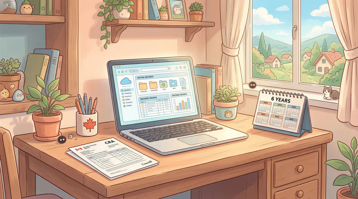 Canada CRA retention duration illustrated with a Canadian desk setup