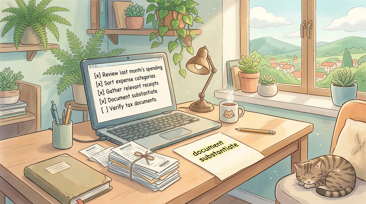 Illustration of an auditor's wants: organized receipts and a handwritten checklist