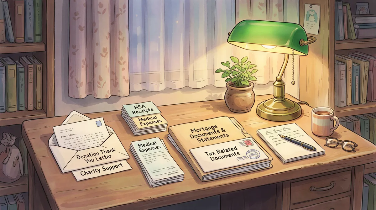 Personal-but-taxable events folder with receipts and donation letters