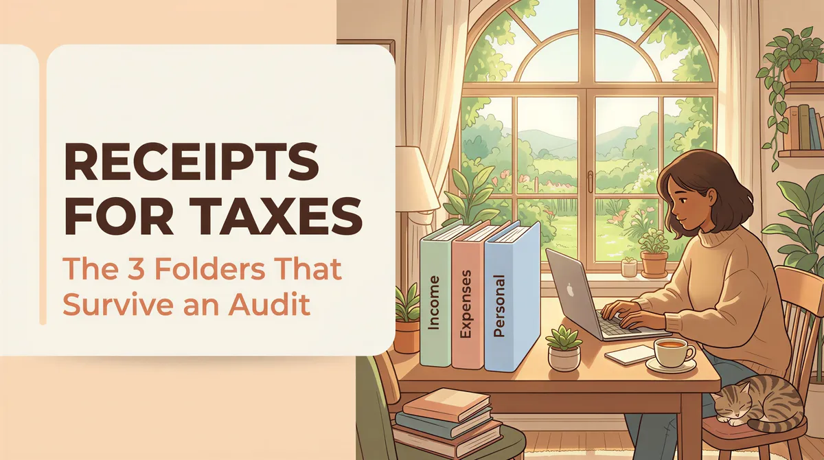 Studio Ghibli-inspired banner for Receipts for Taxes: The 3 Folders That Survive an Audit