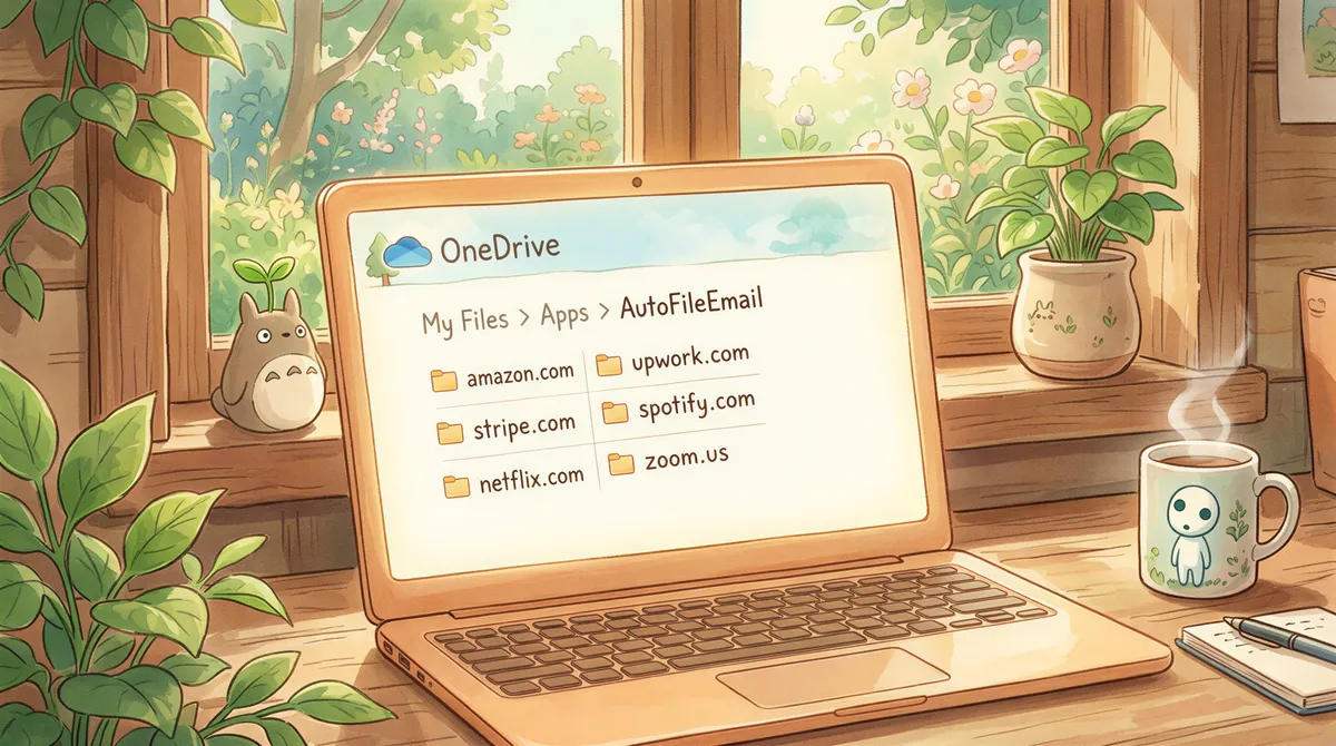 Receipts organized under Apps/AutoFileEmail in OneDrive