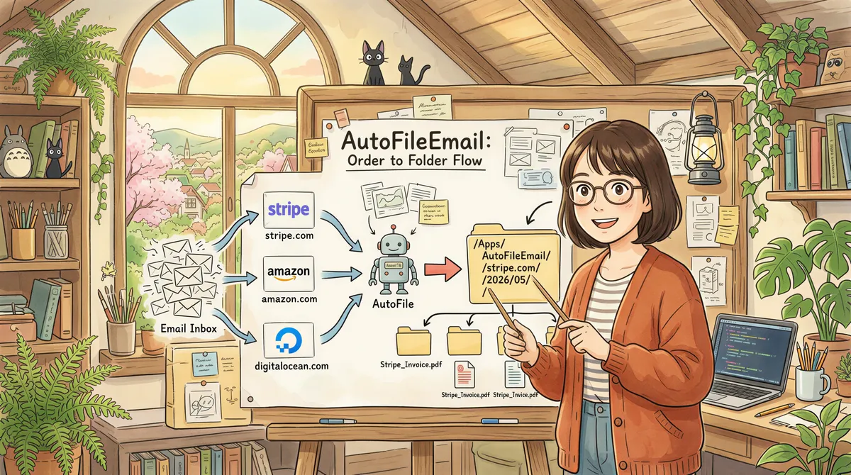 Diagrammatic representation of the AutoFileEmail workflow behind the scenes