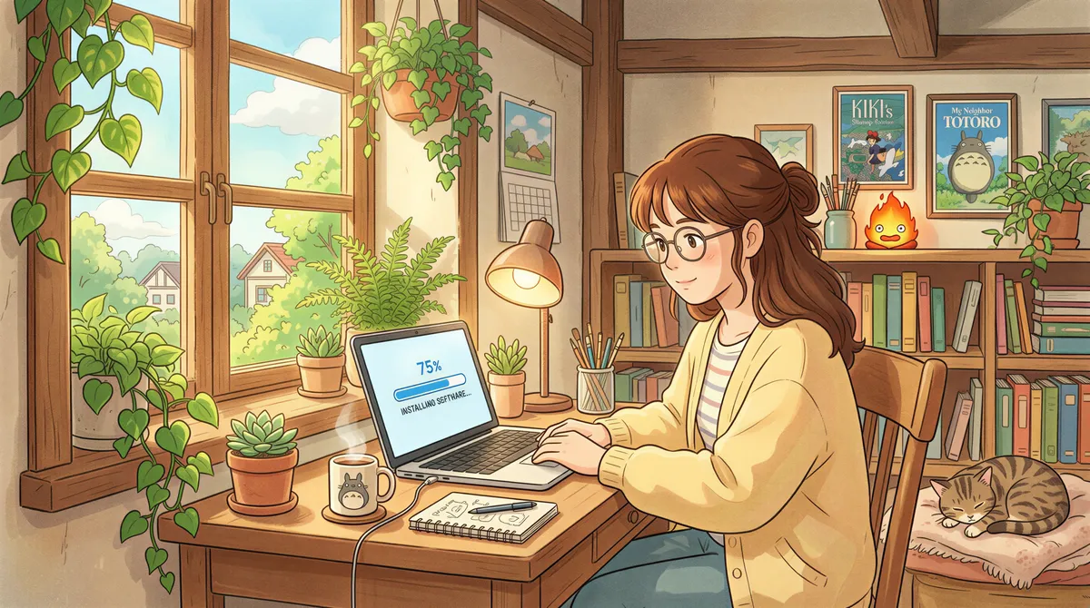 Downloading and installing software on a laptop in an office
