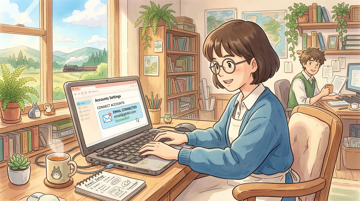 Connecting an email account in the software on a laptop