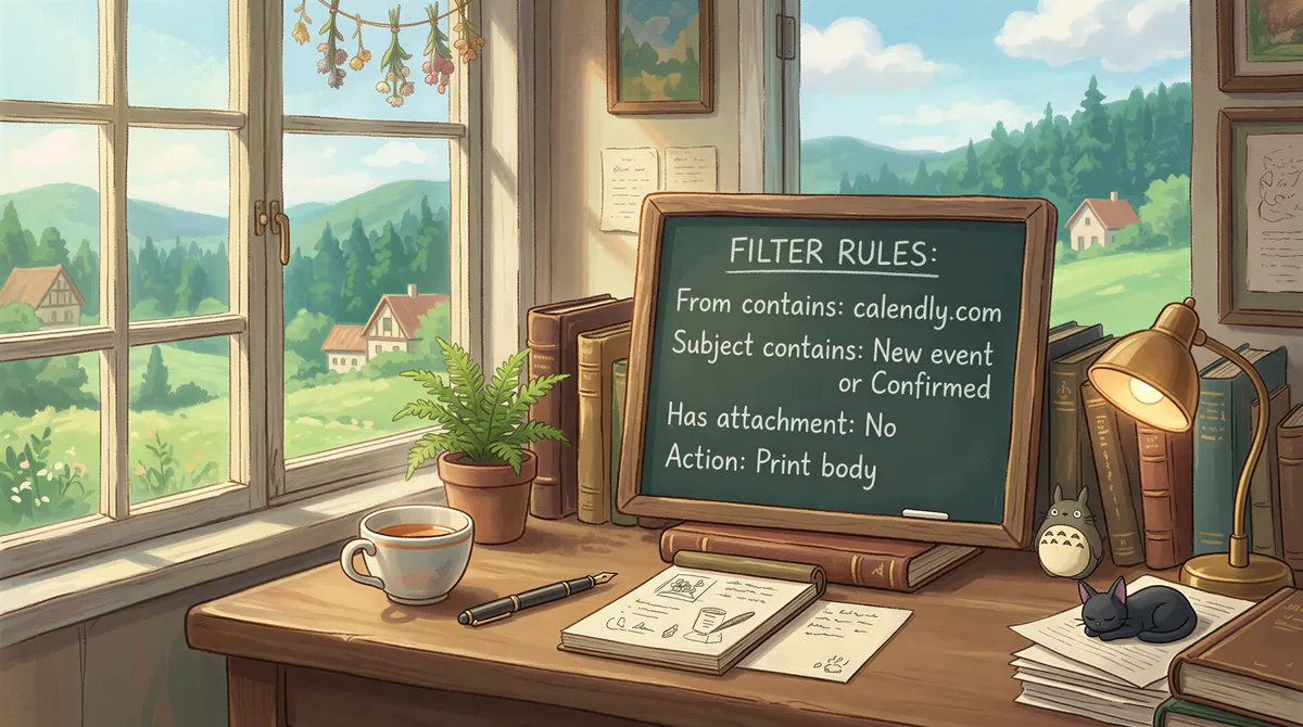 Calendly filter rule UI for auto-printing