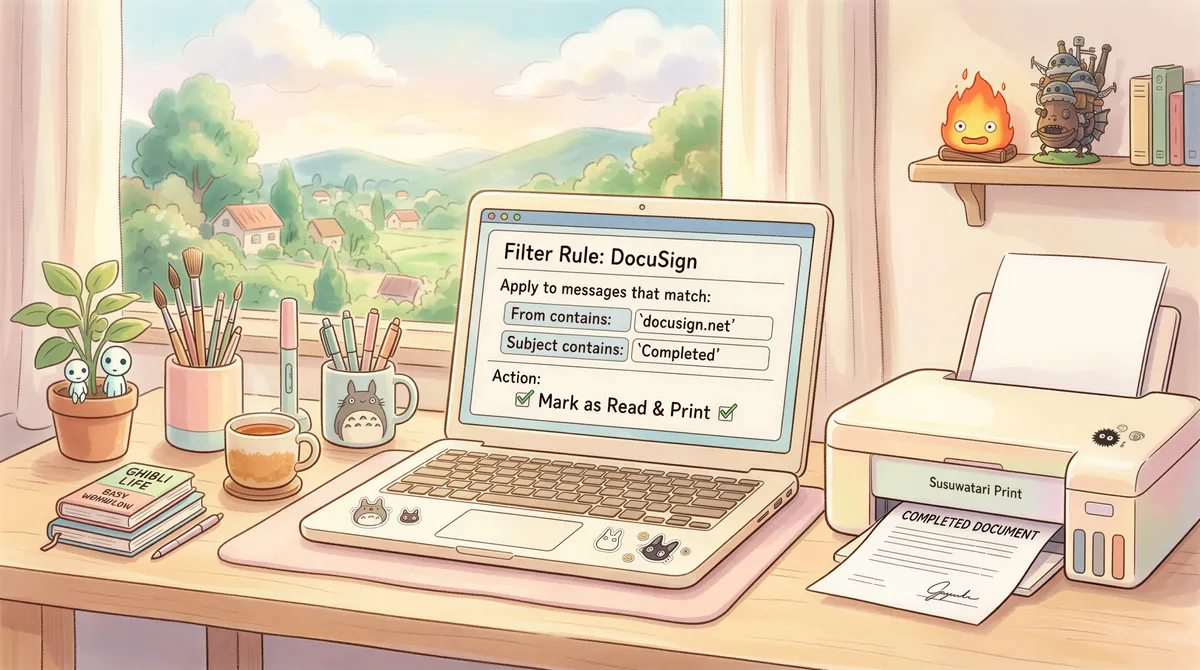 UI of a DocuSign filter rule with a nearby printer