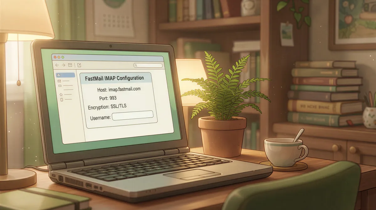 Configuring FastMail IMAP settings on screen