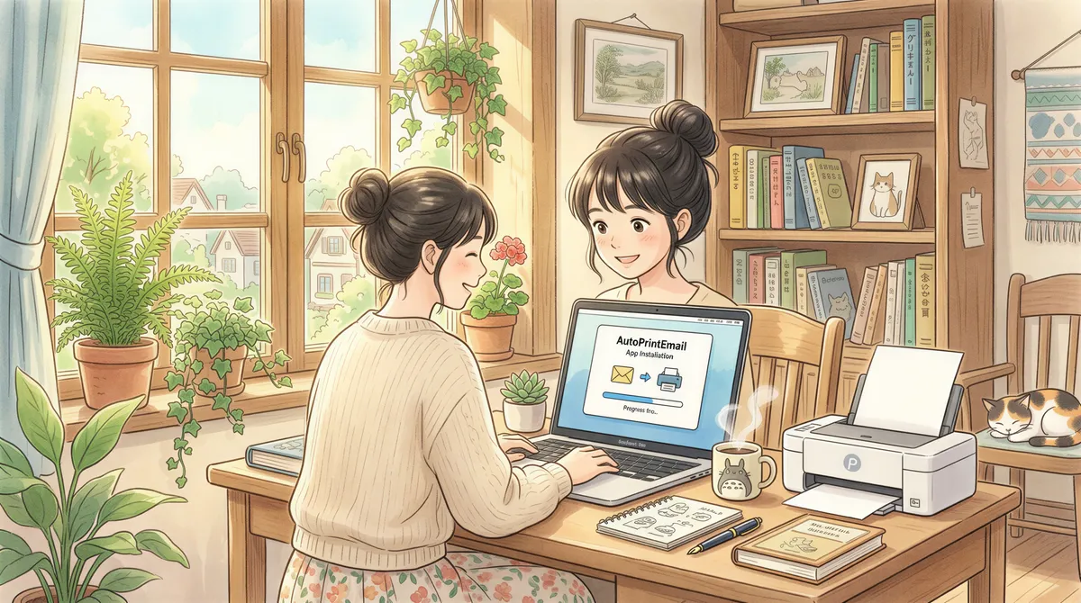 Installing AutoPrintEmail on a desktop in a cozy workspace