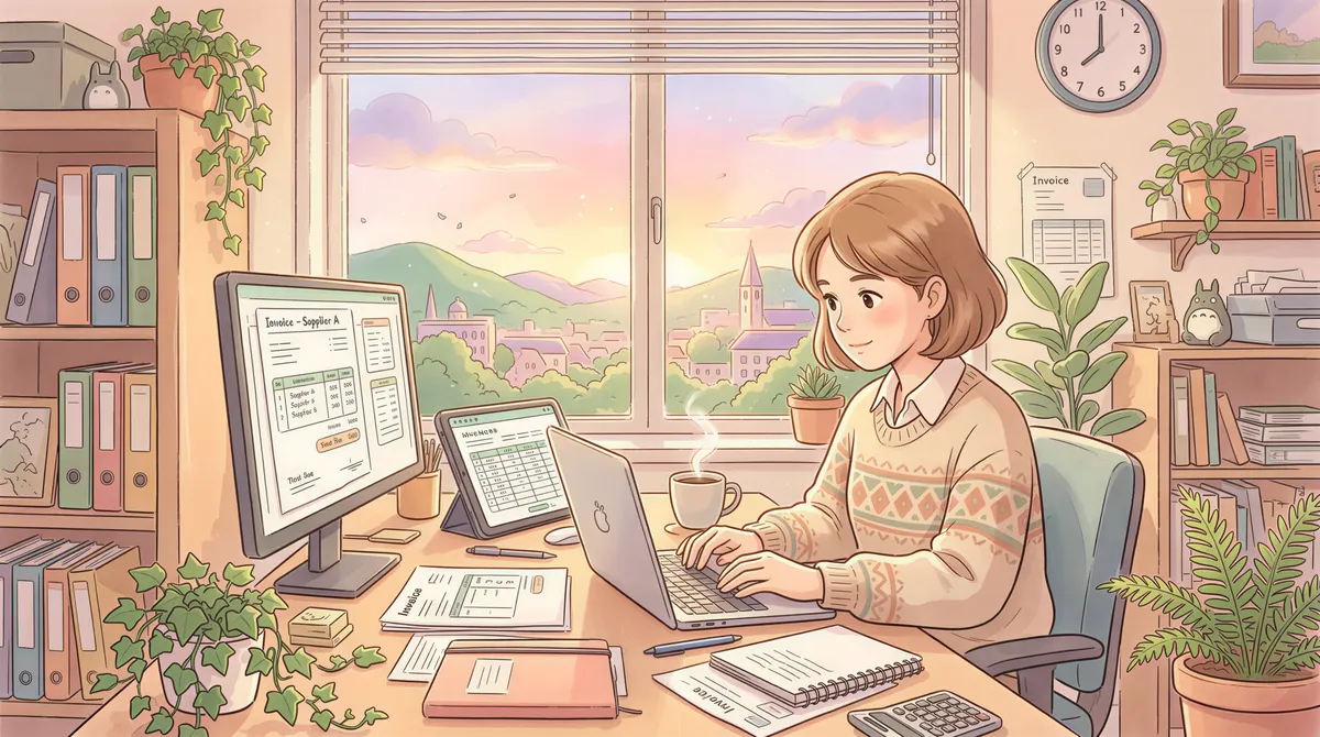 Accounts payable team at a cozy desk morning scene