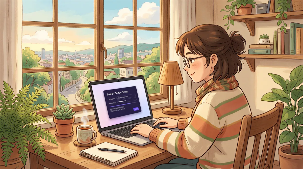 Installing Proton Bridge on a computer in a cozy room