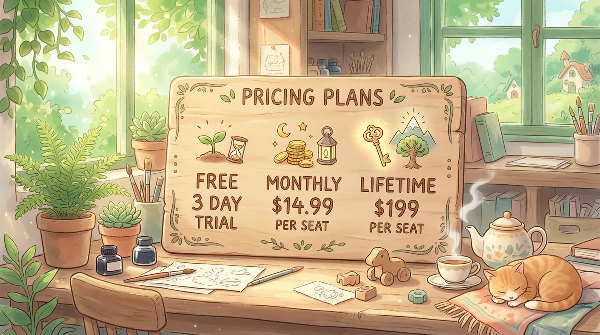 AutoPrintEmail pricing options on a warm wooden board