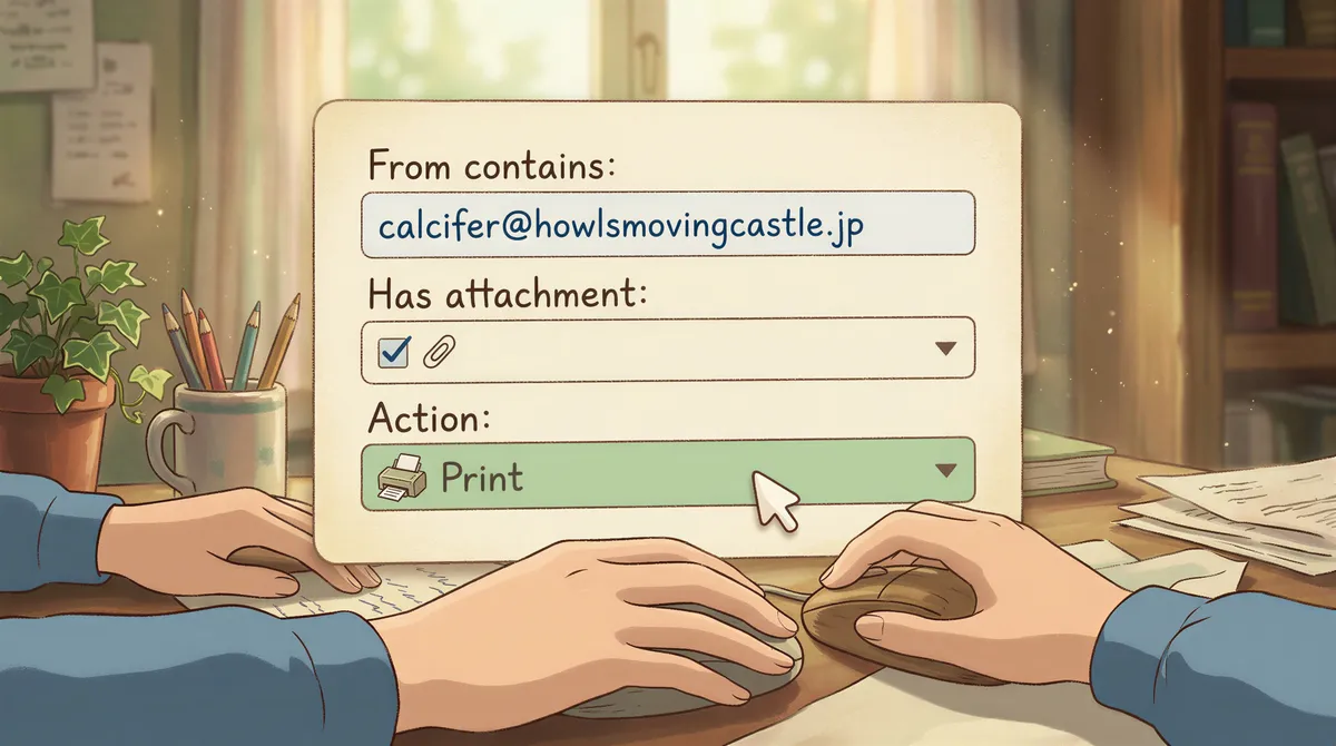 Configuring the filter rule in AutoPrintEmail