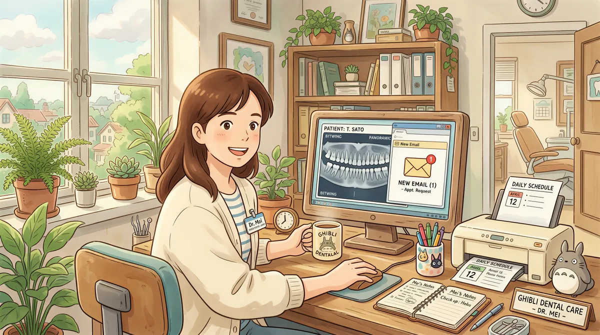 Imaging system exports and front desk workflow in a dental clinic