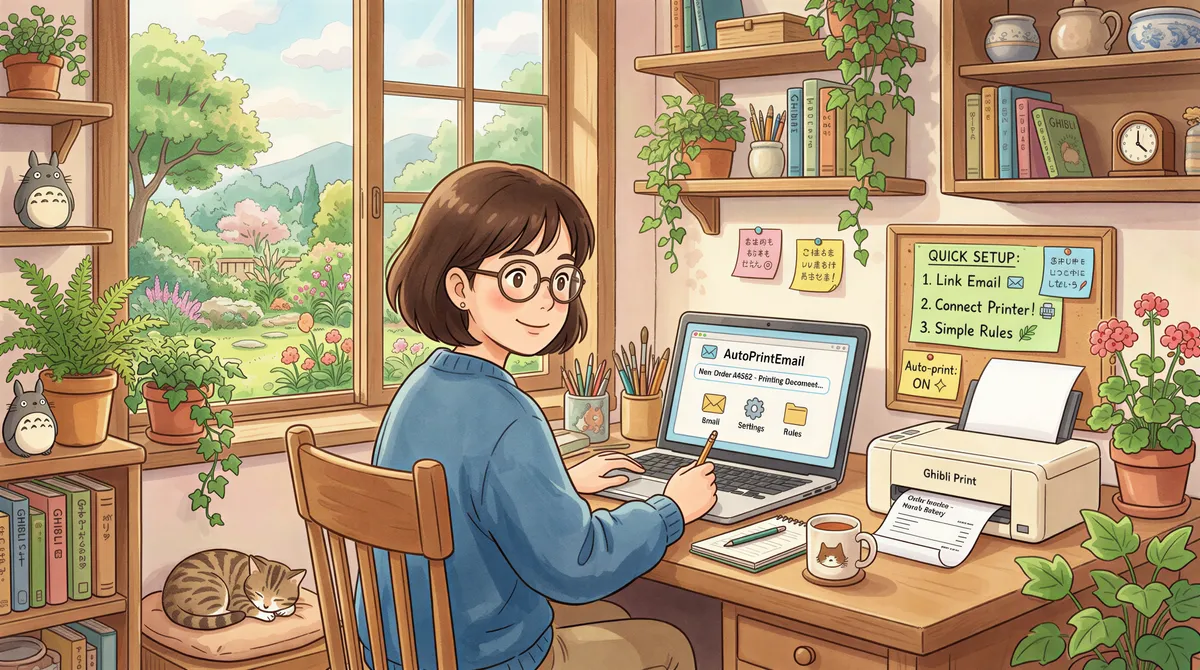 People using desktop auto-print app in a warm home office