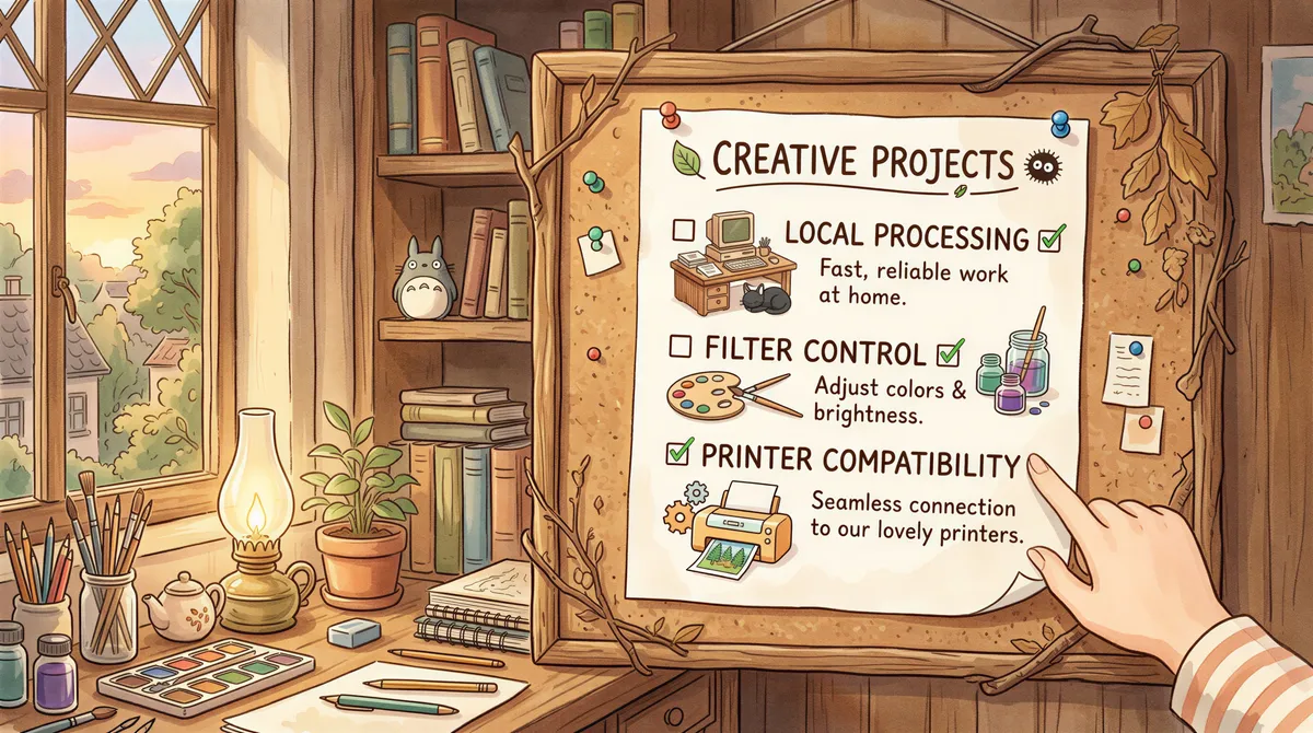 Checklist on wall highlighting key features of email-to-print software