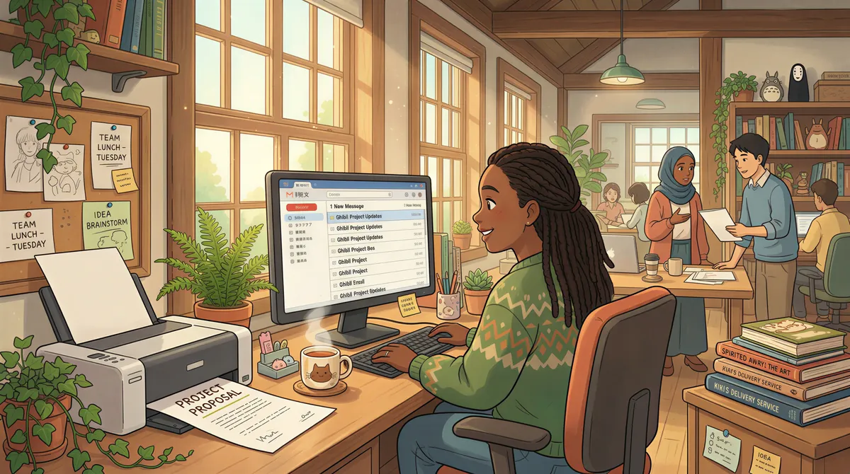 Concept illustration showing inbox and printer illustrating email-to-print software concept