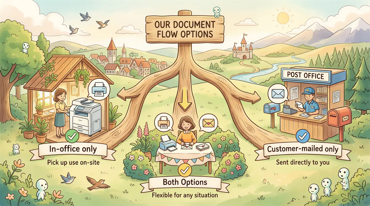 TL;DR decision tree for choosing auto-print vs print-and-mail or both