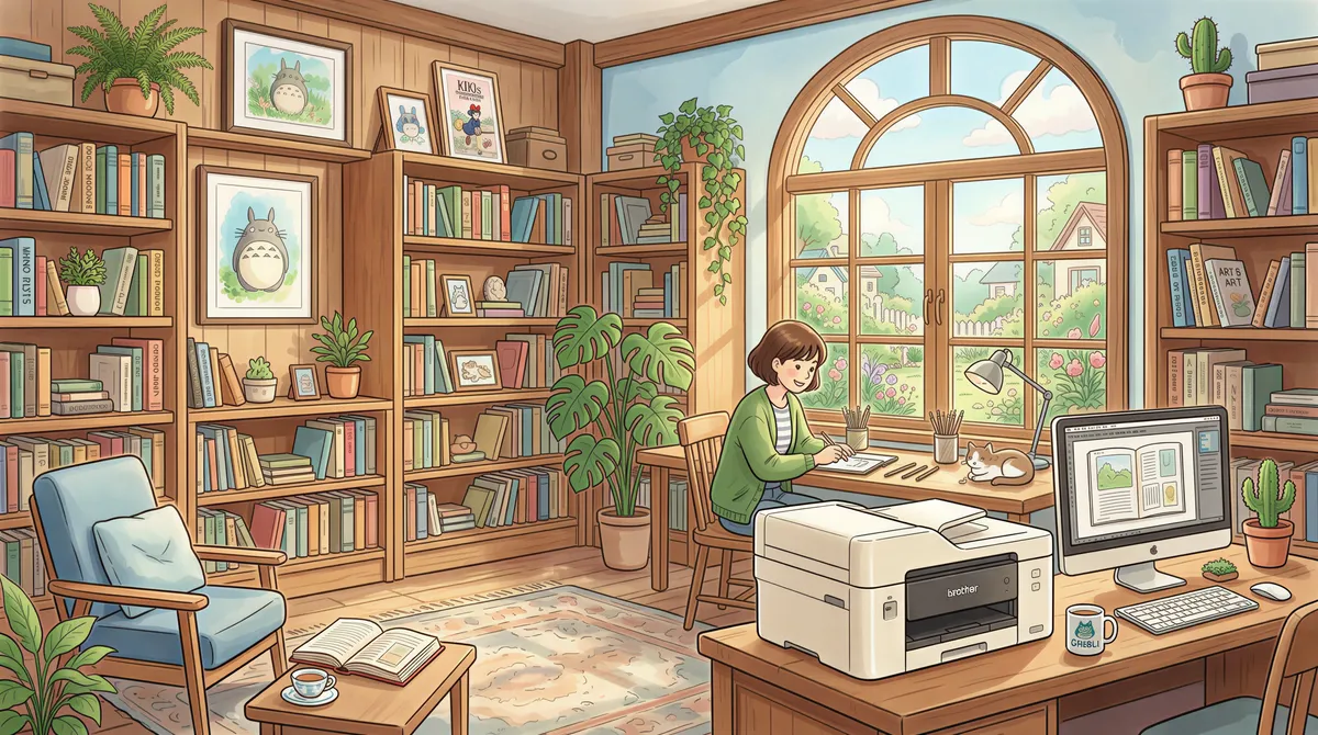 A bustling library or multi-floor office workspace with professional equipment