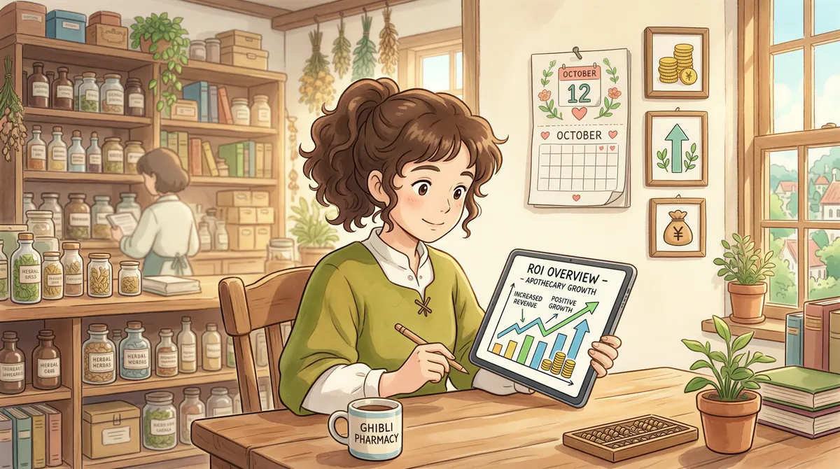 Pharmacist calculating ROI savings from auto-print workflow