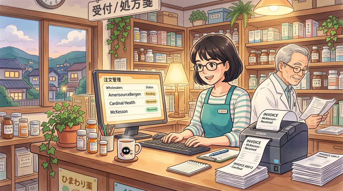 Wholesaler invoices auto-printed in a pharmacy setting