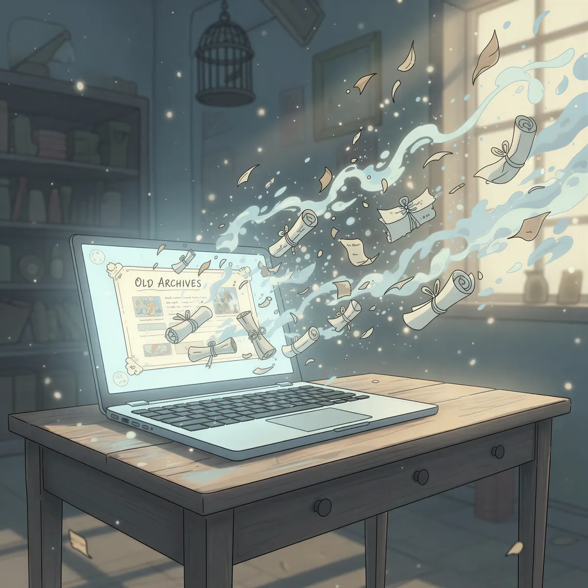 A digital representation of an email screen where documents are dissolving into thin air, illustrating poor archiving.