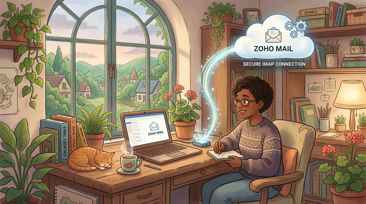 Illustration showing AutoPrintEmail connecting to Zoho