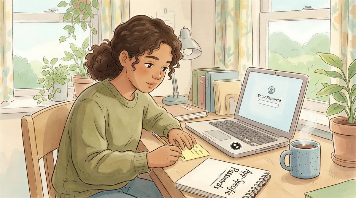 Generating an App-Specific Password illustrated in a cozy setting
