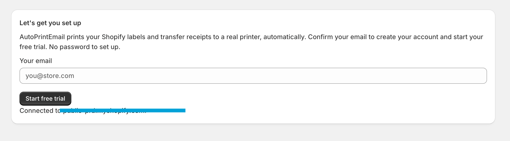 Onboarding welcome screen inside the embedded Shopify app