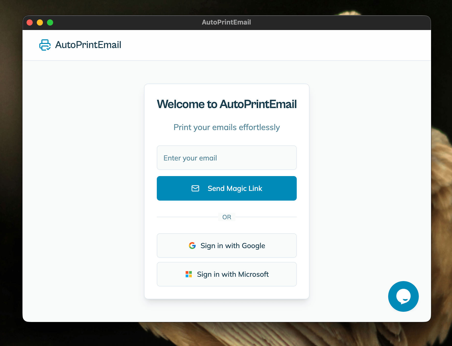Print bridge sign-in screen asking for your email