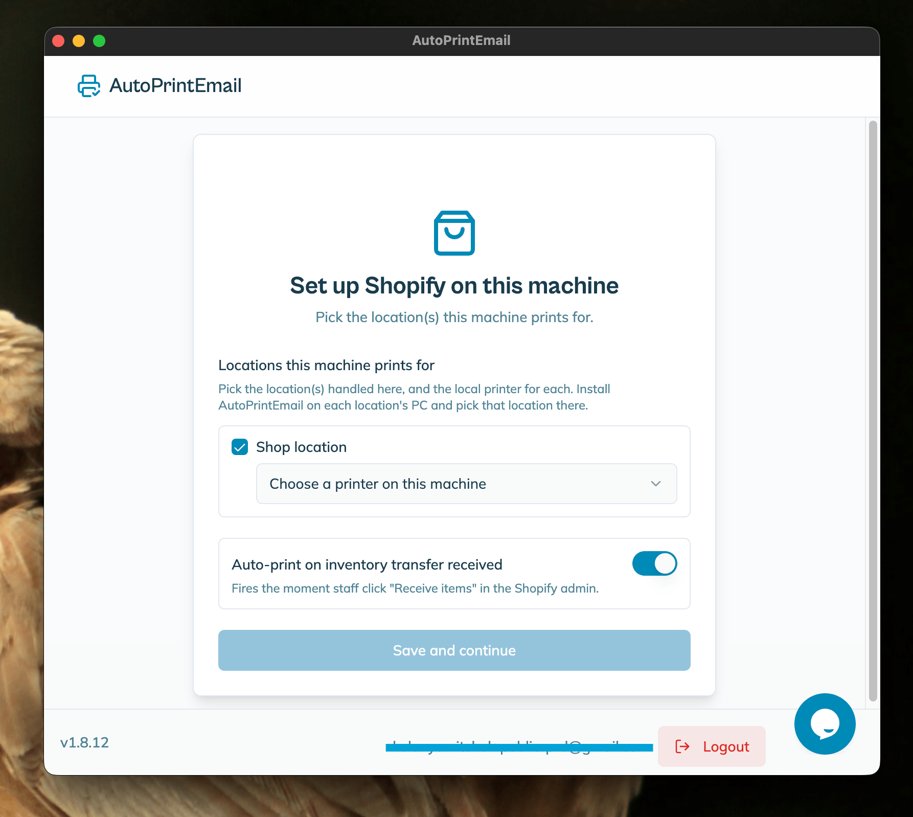 Choosing the Shopify location this print station handles