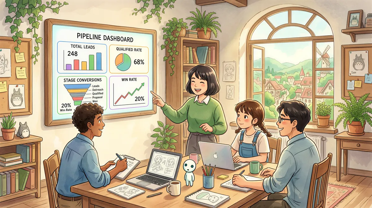 Pipeline metrics dashboard with stages and KPIs