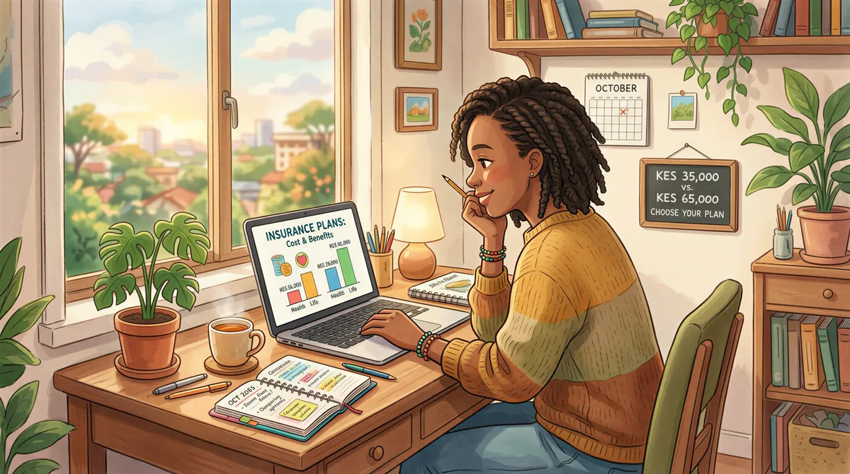 Young adult evaluating insurance options with cost cues