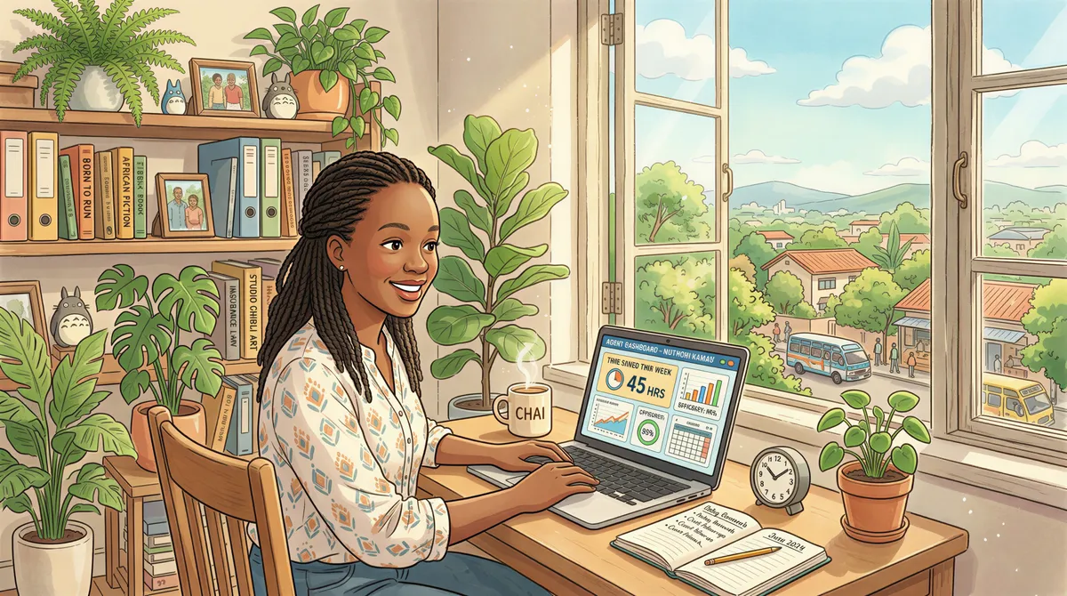 Kenyan insurance agent using digital tools to save time