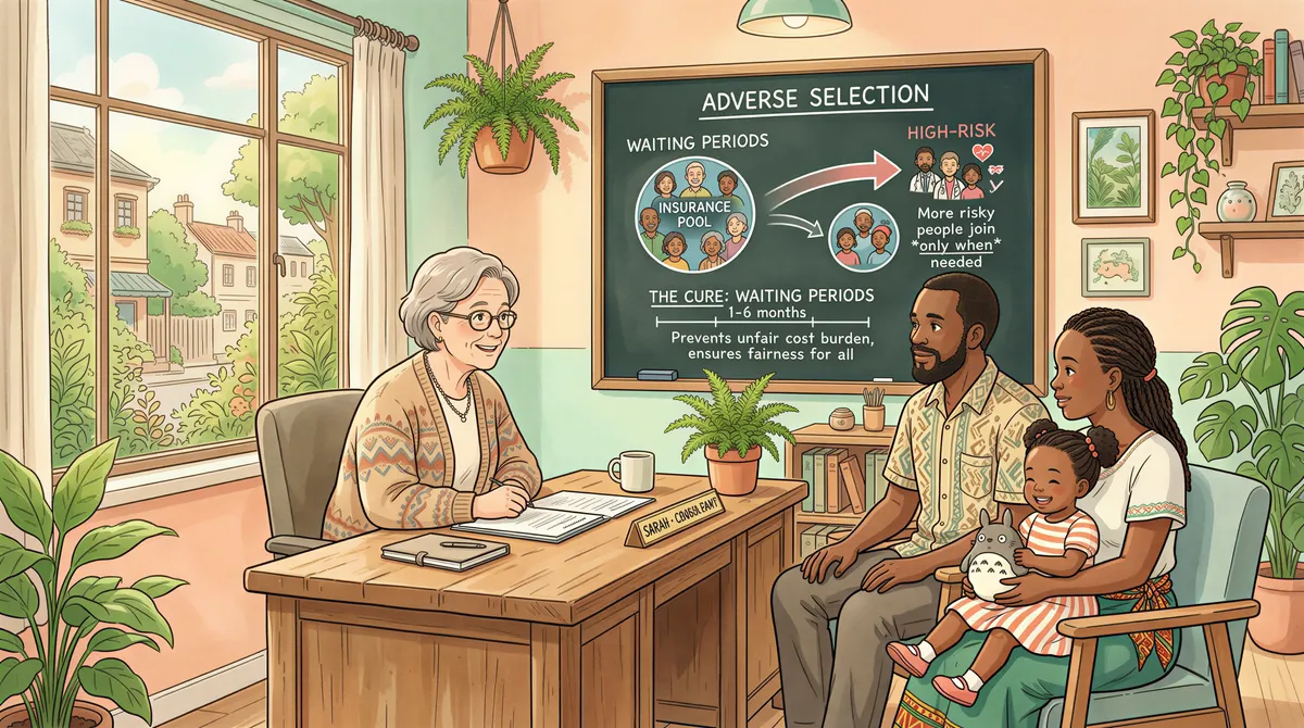 Consultant explains why waiting periods exist to a Kenyan couple in a clinic