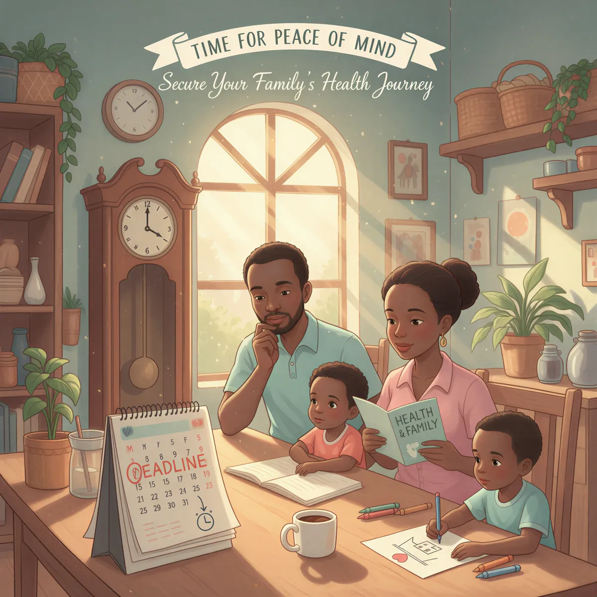 Urgency-focused Studio Ghibli image with calendar and clock illustrating timely insurance decisions