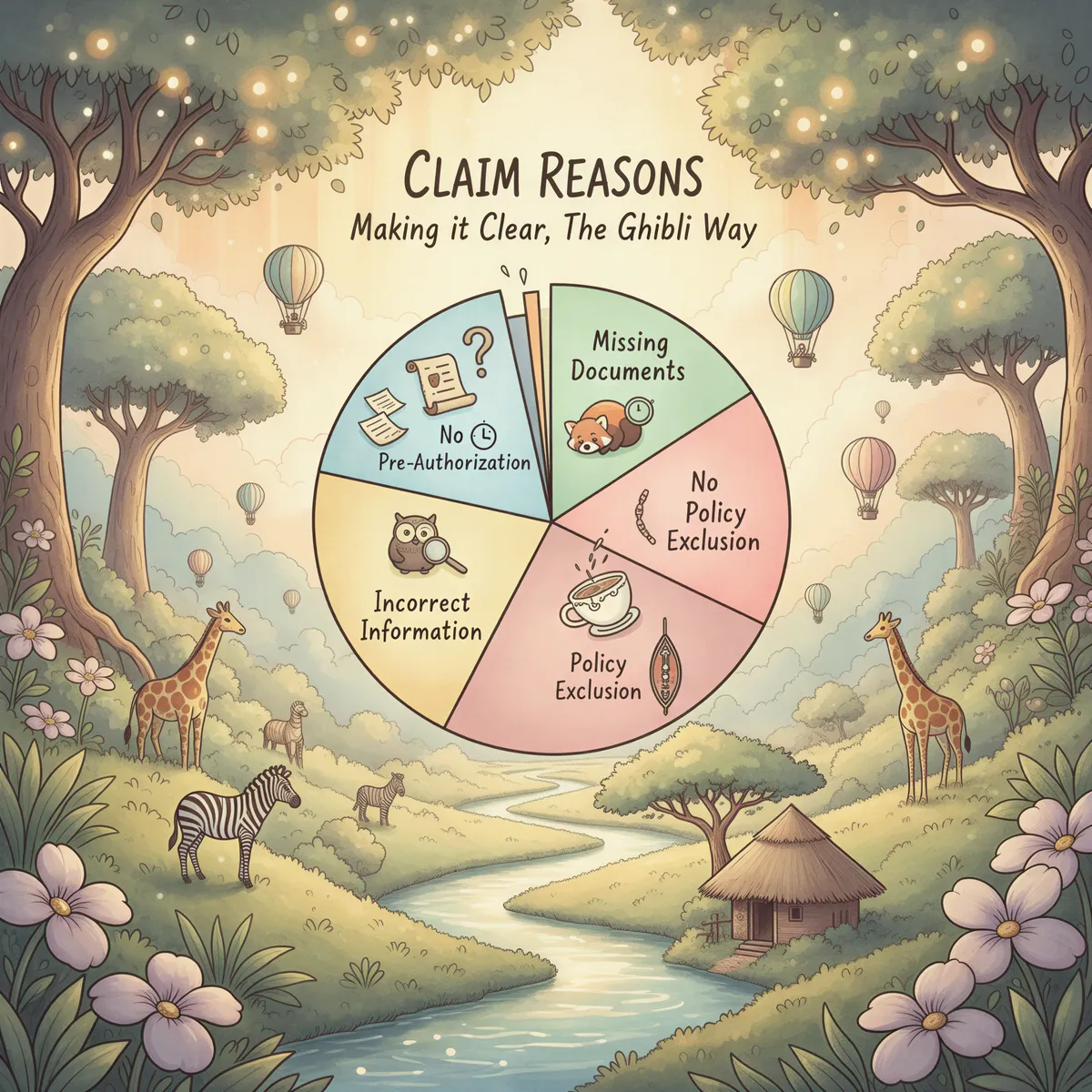 Pie chart showing claim rejection reasons with percentages
