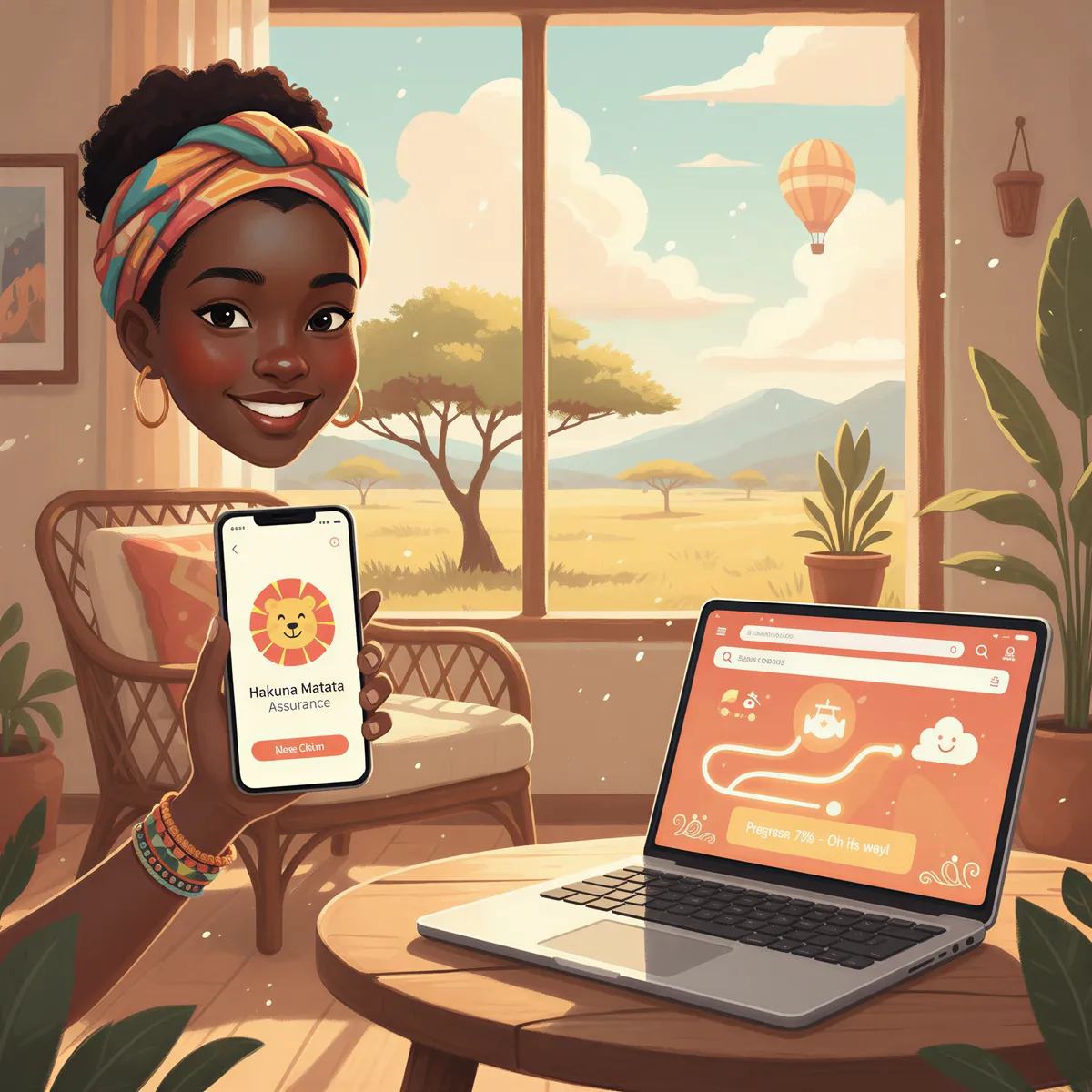 Digital claims future illustration with app and portal