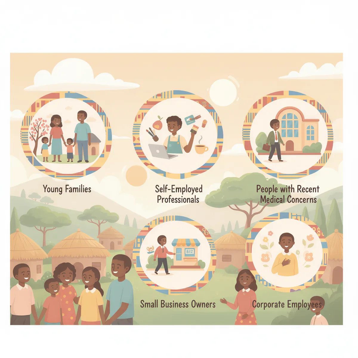Target audience infographic showing the 5 ideal customer types with icons