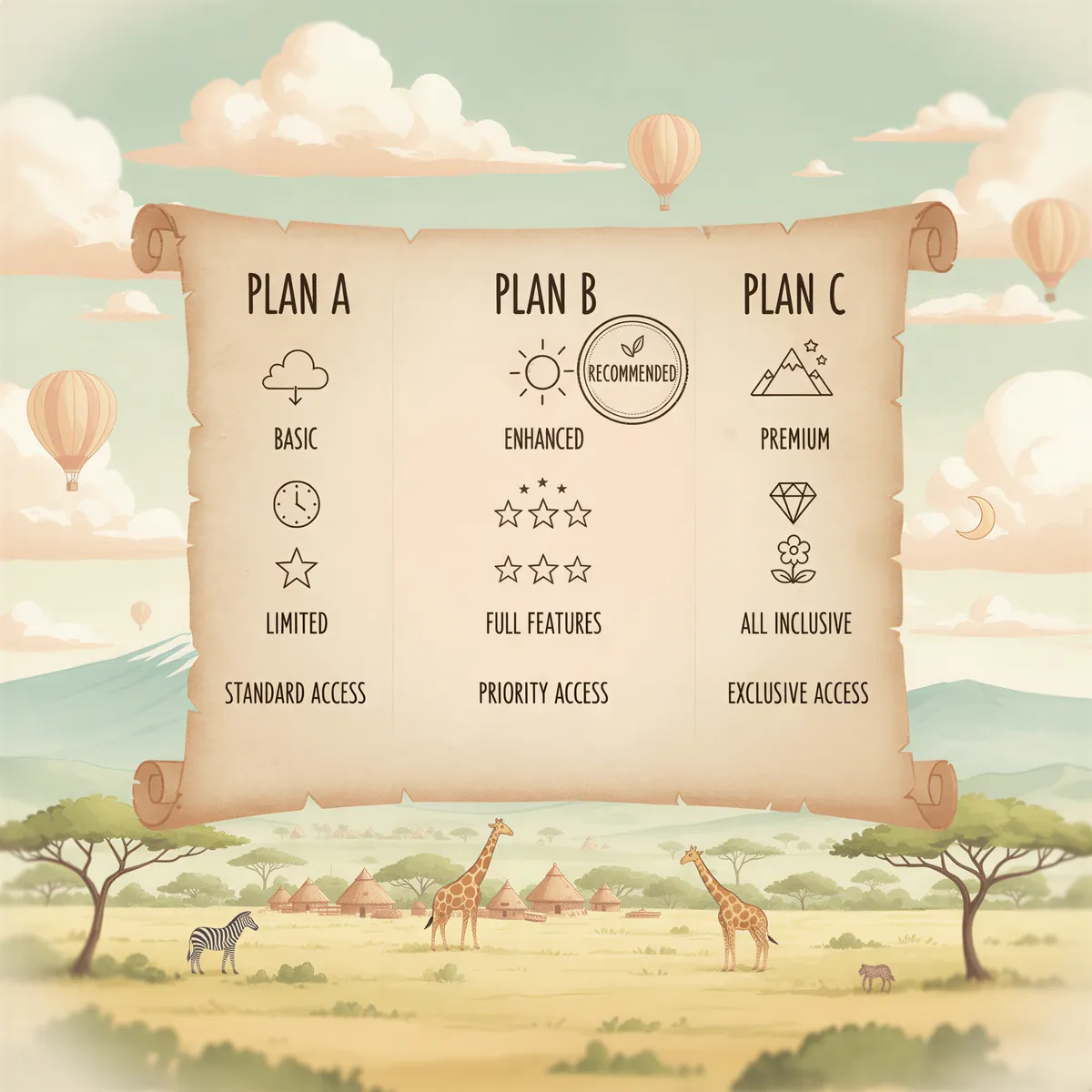 Three-plan options in a clean, simple comparison table