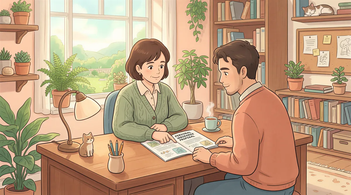 Insurance proposals matter: advisor presenting to client in a cozy office