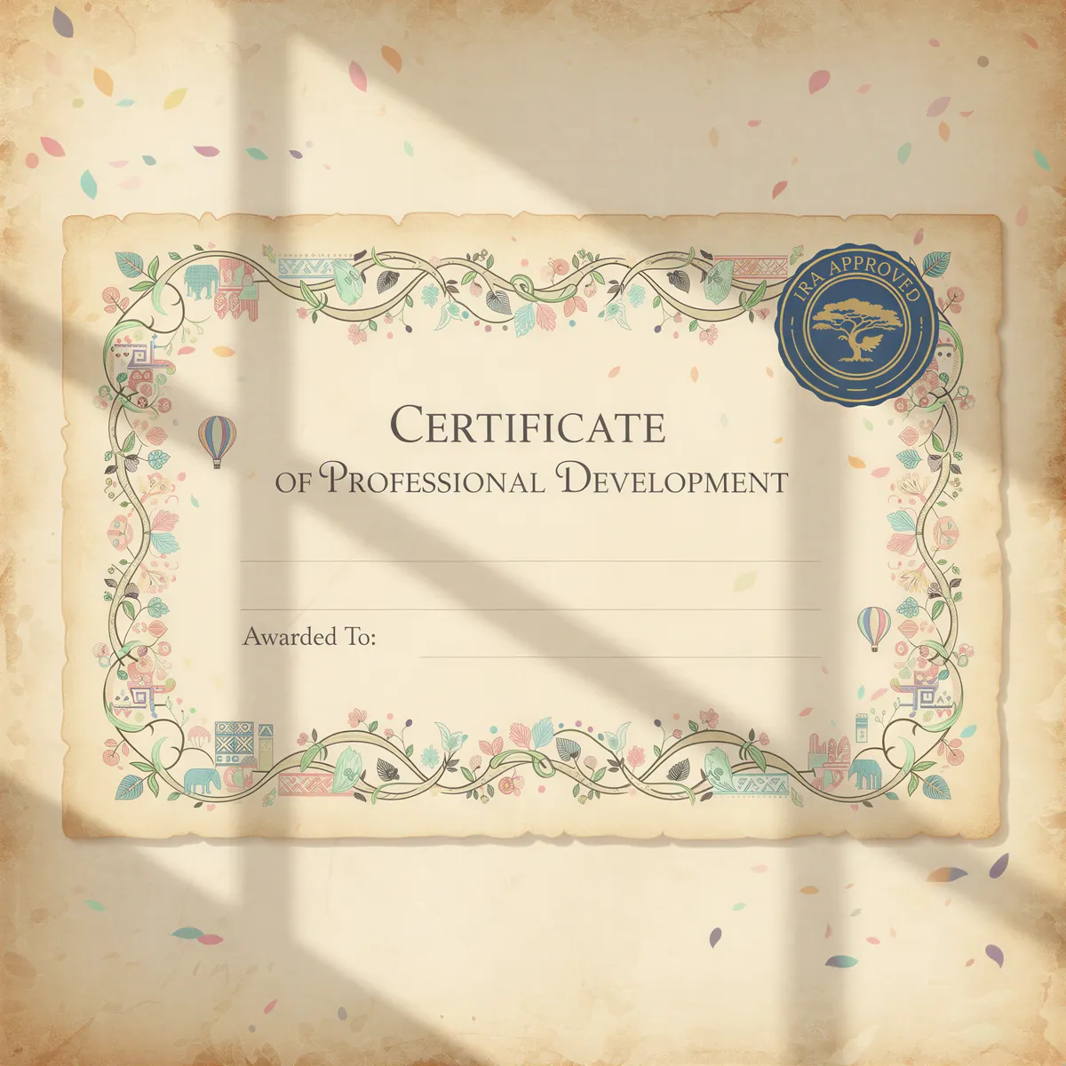 CPD training certificate template showing CPD completion with IRA approval stamp