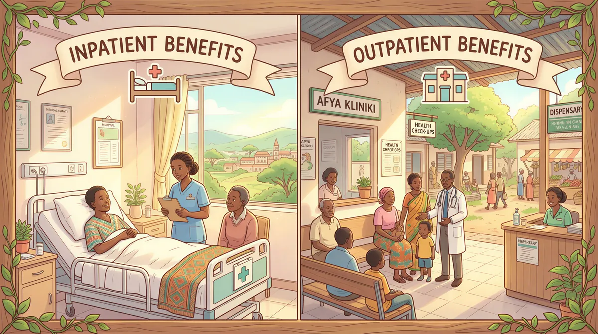 Inpatient vs Outpatient benefits illustrated with icons