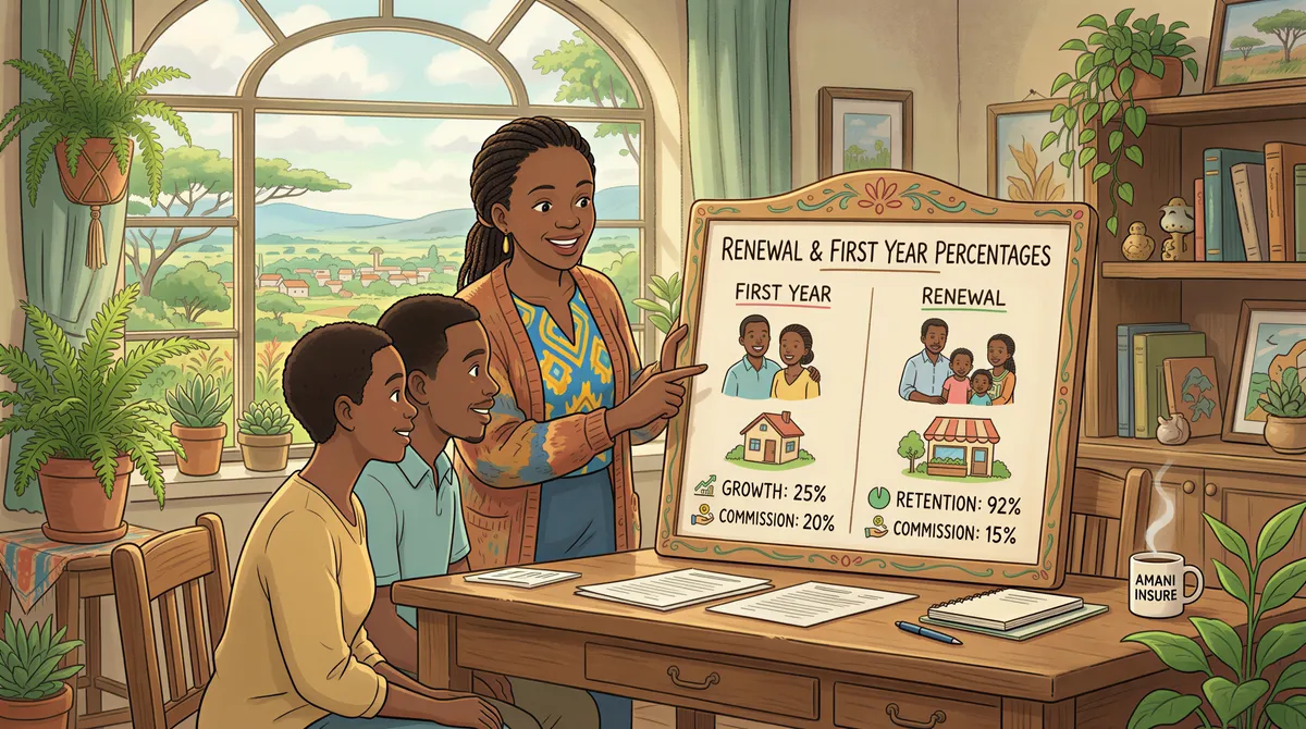 Commission structure illustration with a Kenyan agent presenting charts