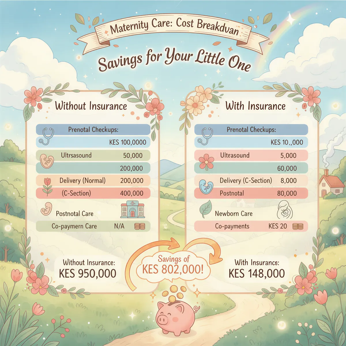 Cost breakdown chart showing expenses with and without insurance