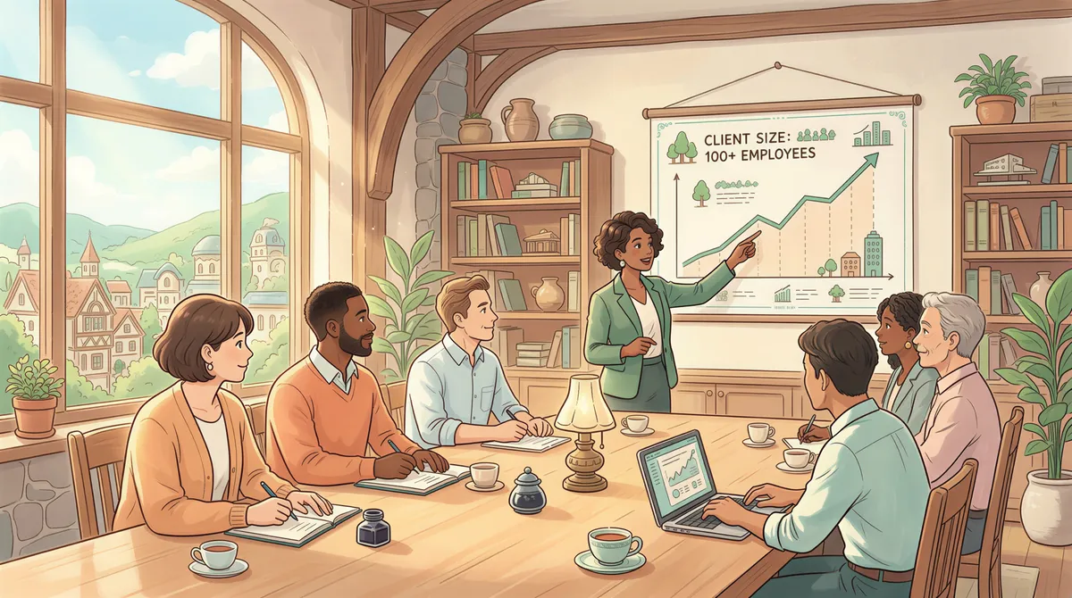 Boardroom scene illustrating Minet's ideal client (large corporates, 100+ employees)