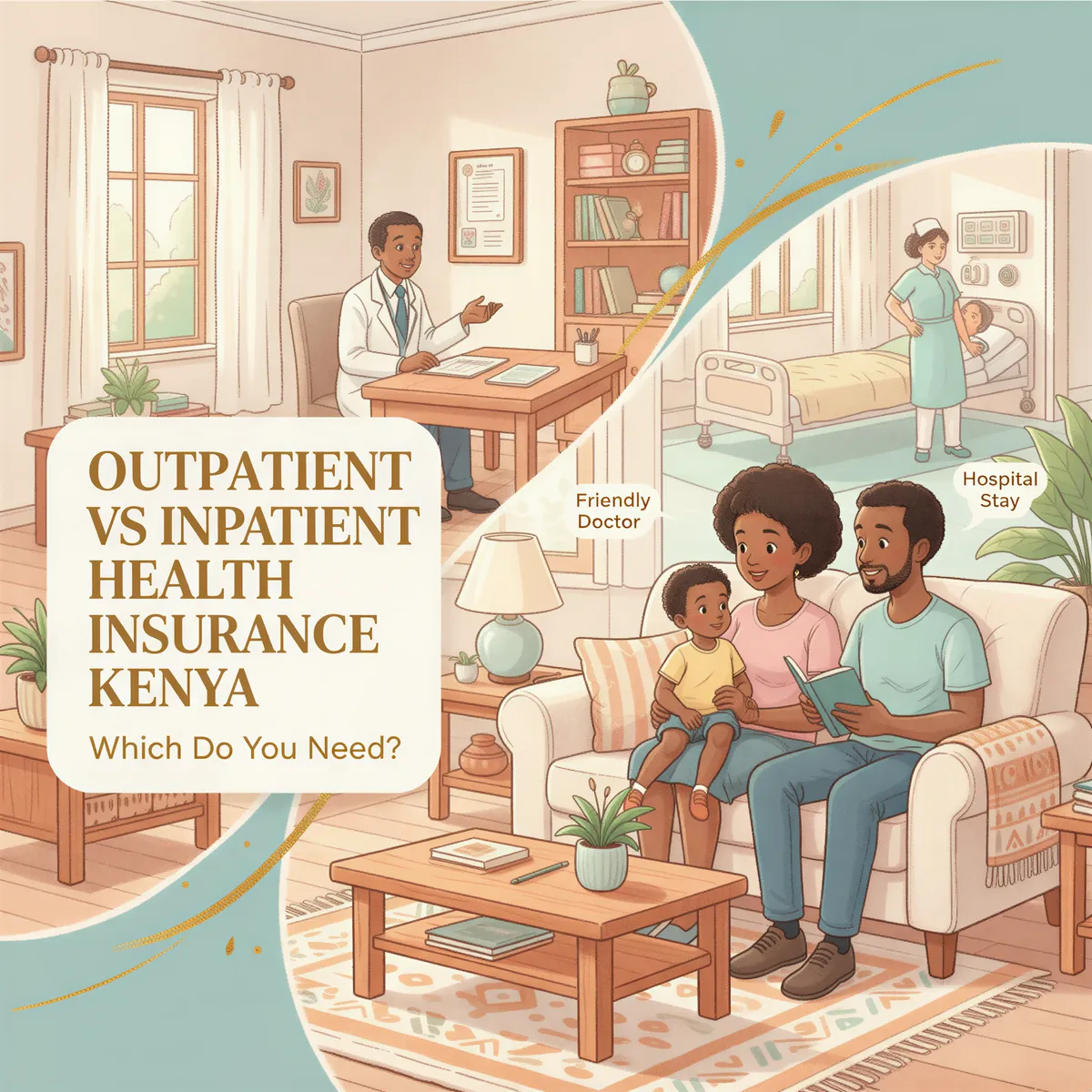 Banner image for Outpatient vs Inpatient Health Insurance Kenya in Studio Ghibli style with warm pastels